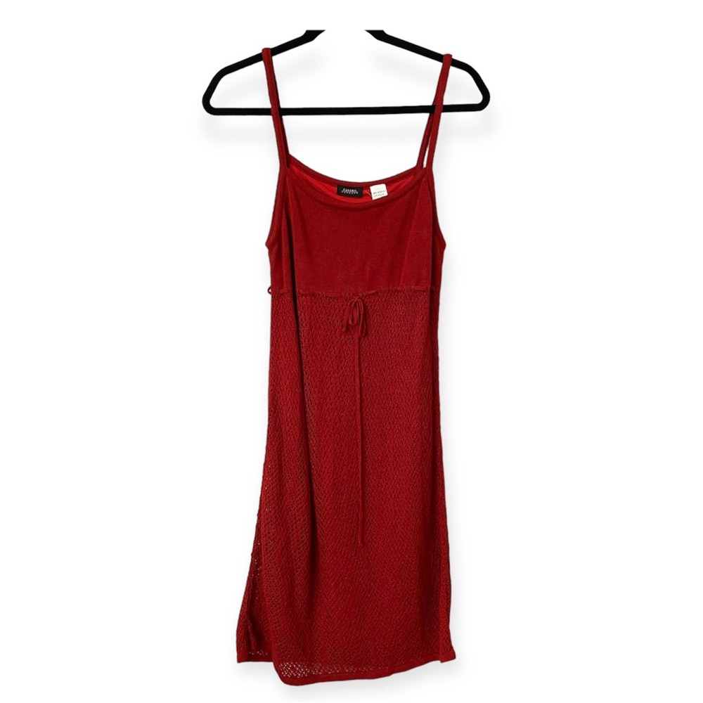 Castro Concept Pointelle Vintage Knit Baby Doll Dress Red Medium